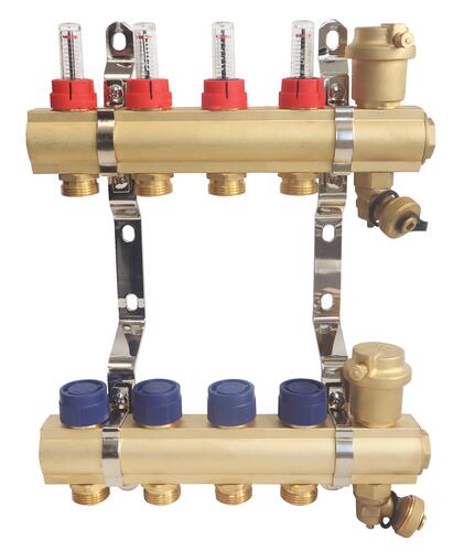 Collecteur laiton brut pre-monte plancher chauffant basse temperature - entrées F26/34 - 4 départs 3/4EK